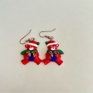 Vintage Christmas Teddy Bear Earrings Holiday Festive Cottagecore Teacher